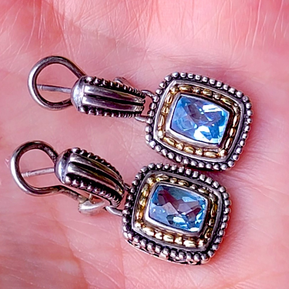 Effy earrings sterling  silver 925 and 14k gold and Beautiful Topaz stones